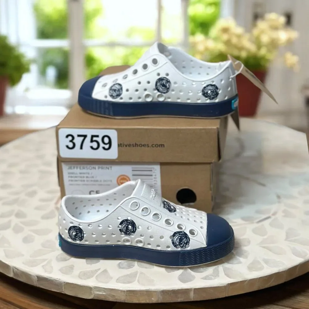 Native Jefferson “Frontier Scribble Dots”  Slip-On Water Shoes Toddler C5 White